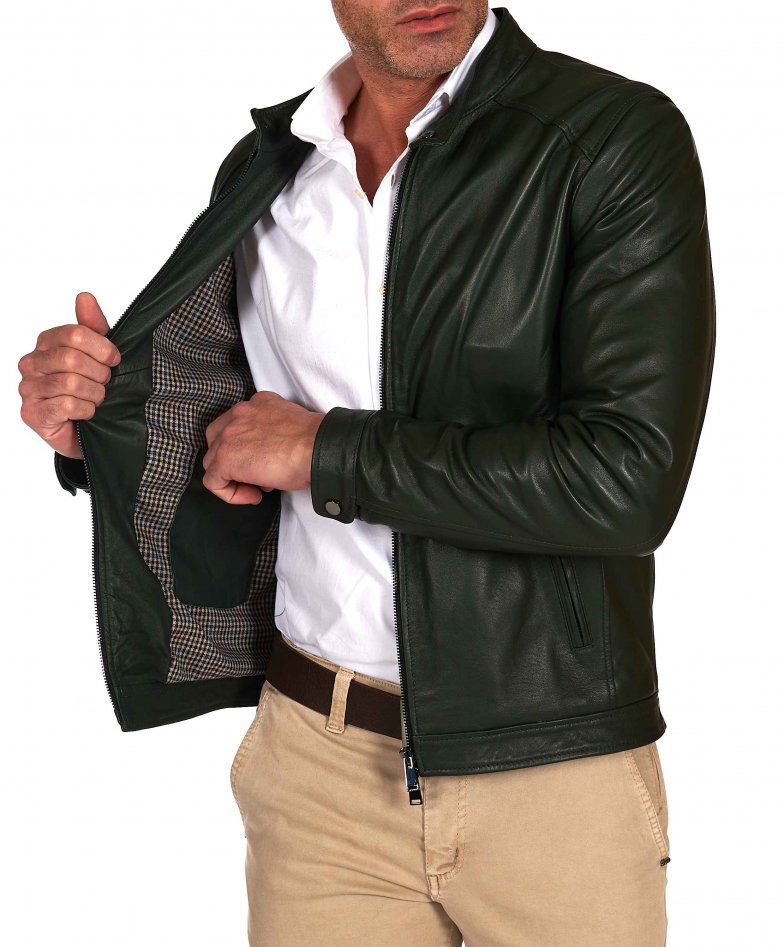 Grüne naturleder jacke biker...
