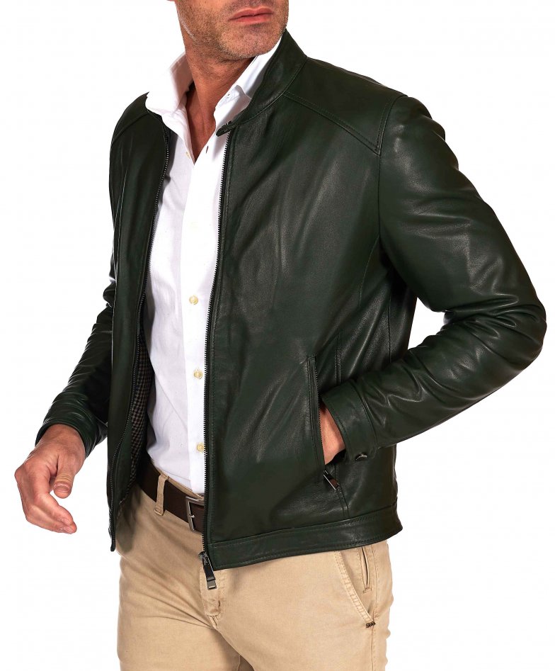 Grüne naturleder jacke biker...