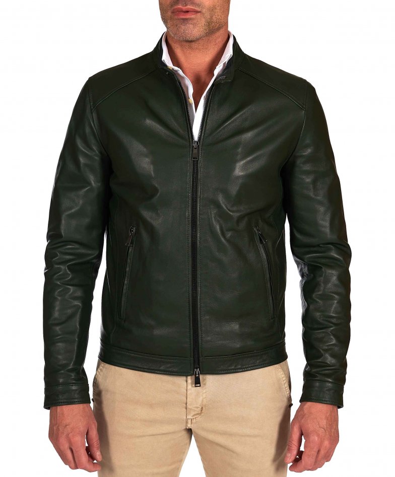 Grüne naturleder jacke biker...