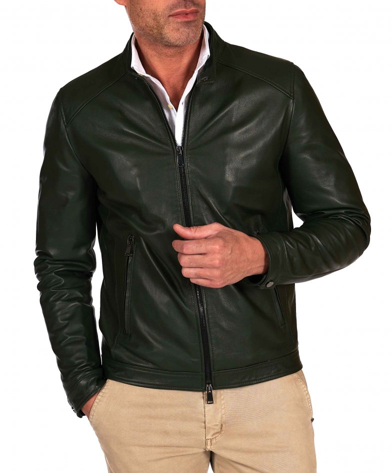 Grüne naturleder jacke biker...