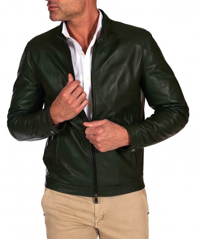 Grüne naturleder jacke biker...