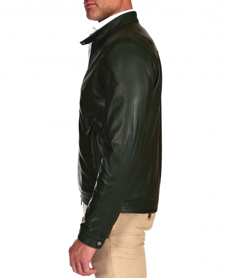 Grüne naturleder jacke biker...