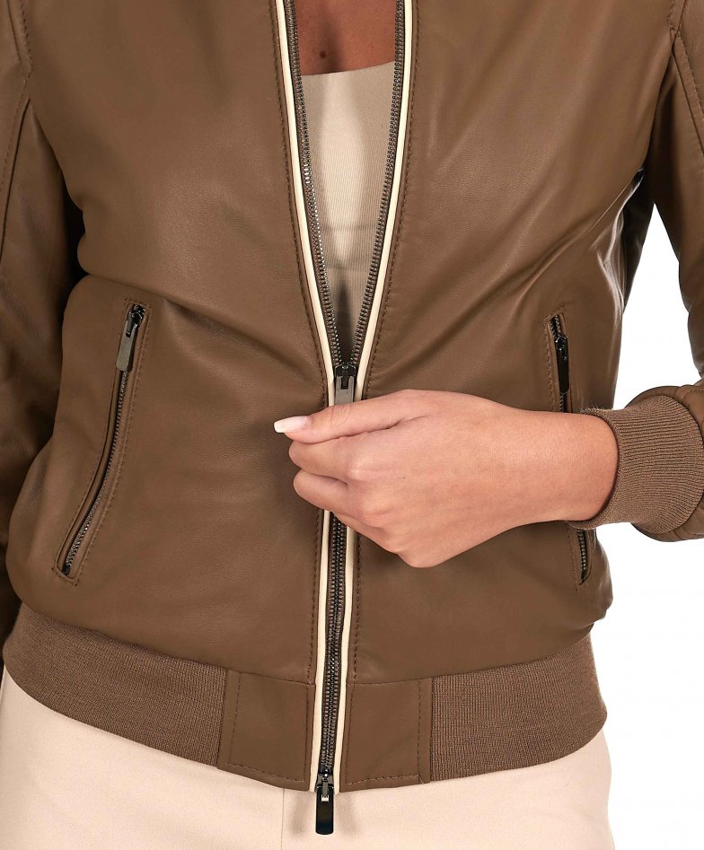 Taupe bomberlederjacke nappaleder...