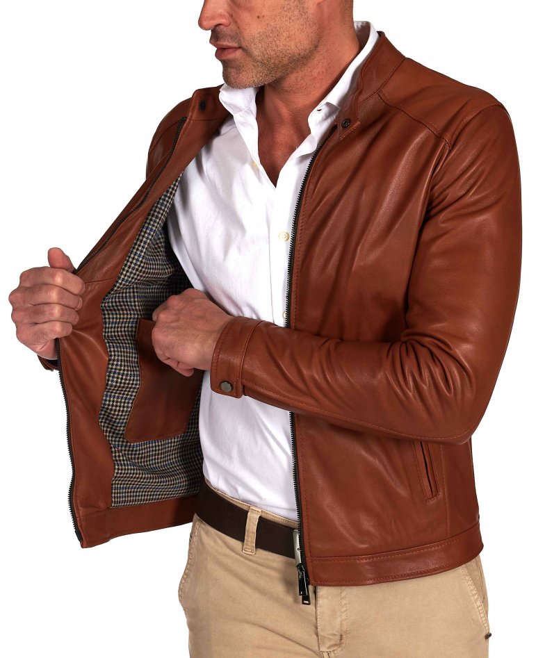 Lederfarben lederjacke glatte-effekt...