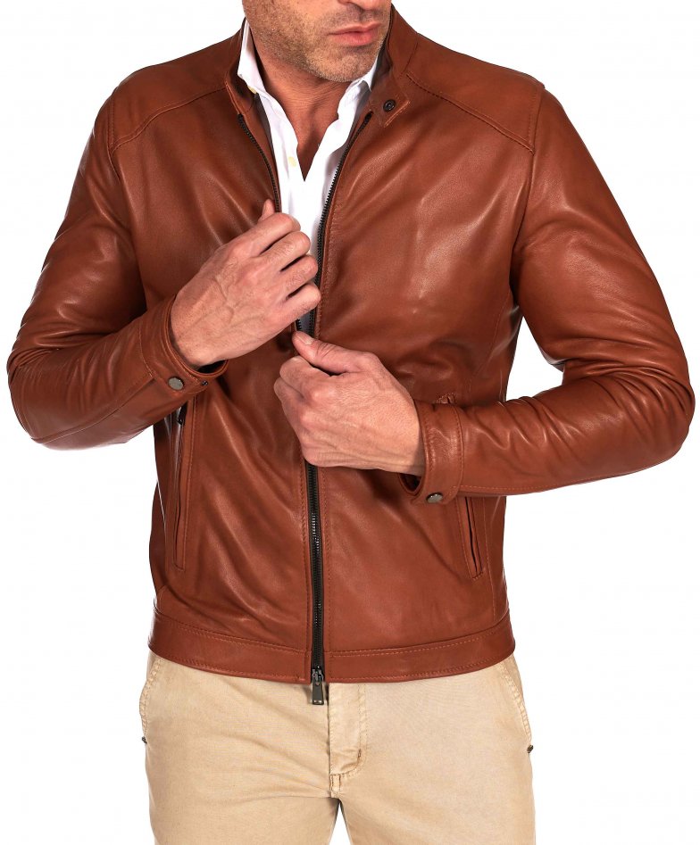 Lederfarben lederjacke glatte-effekt...