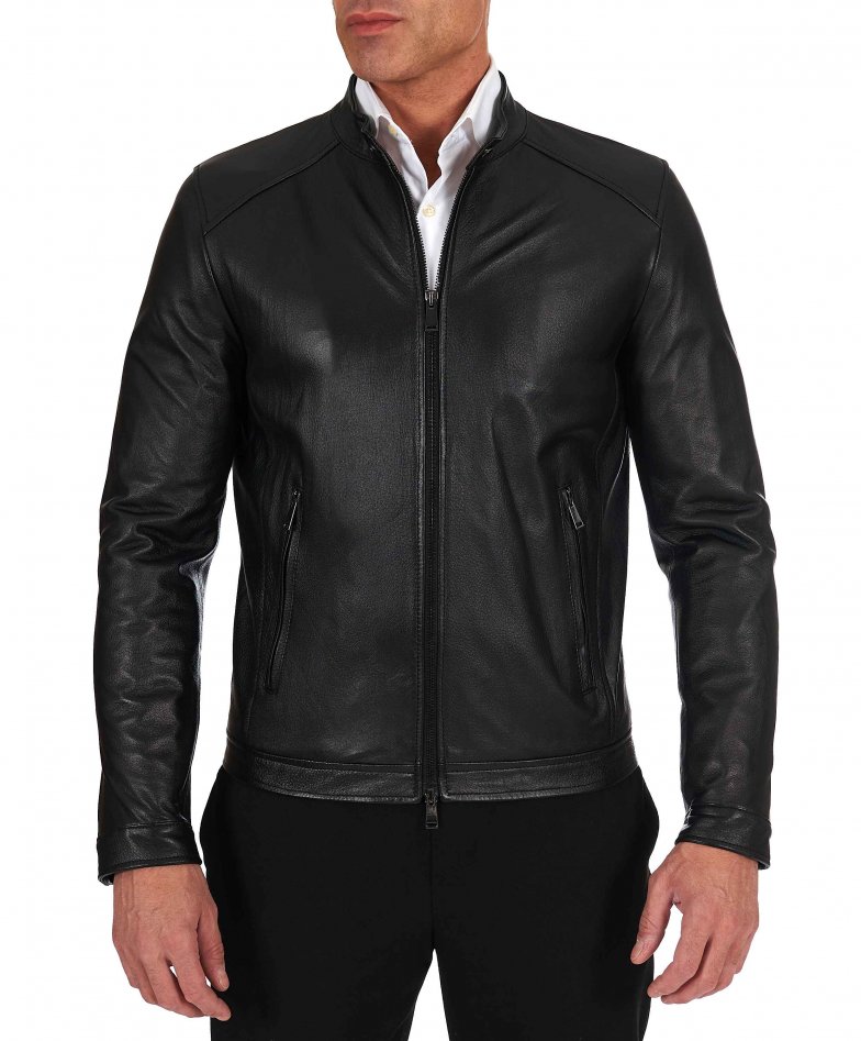 Schwarze leder biker jacke mit...