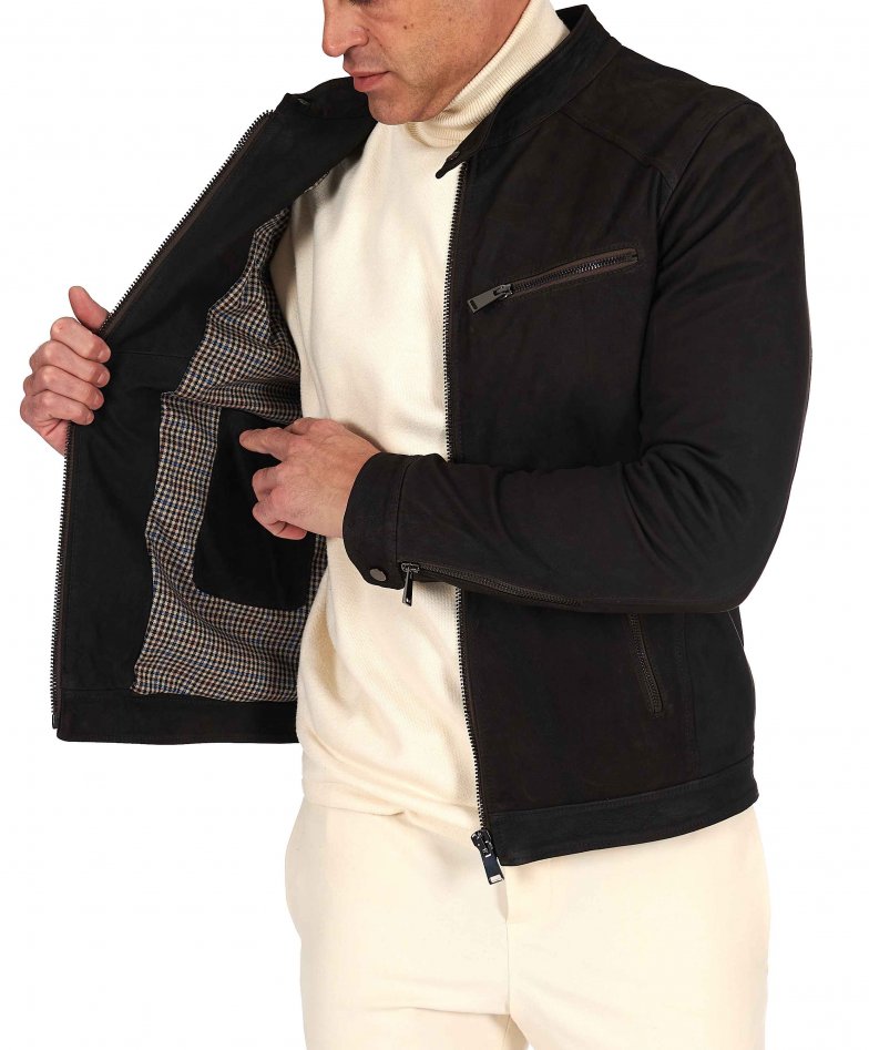 Dunkelbraune Nubuklederjacke mit...
