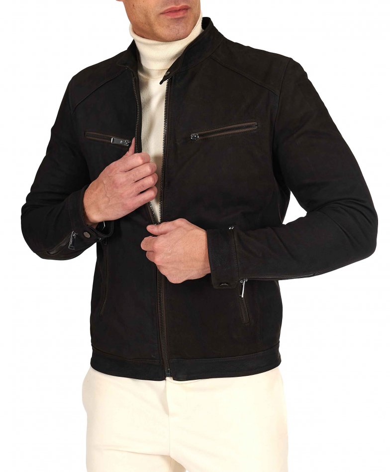 Dunkelbraune Nubuklederjacke mit...