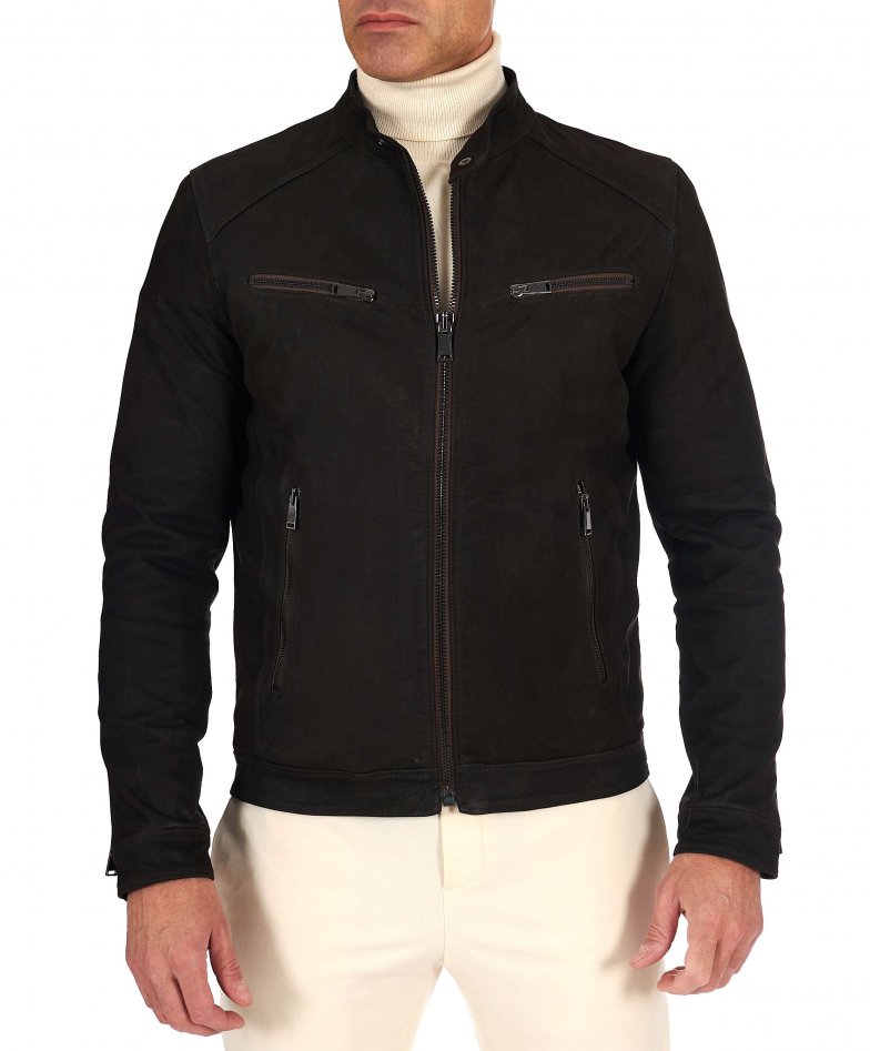 Dunkelbraune Nubuklederjacke mit...