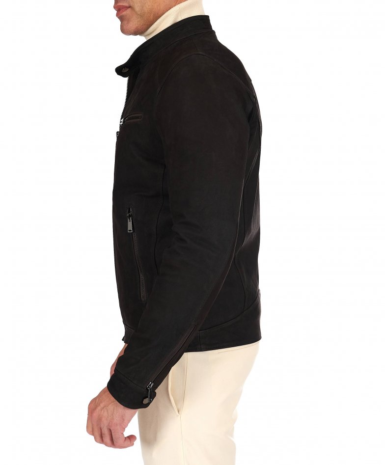 Dunkelbraune Nubuklederjacke mit...