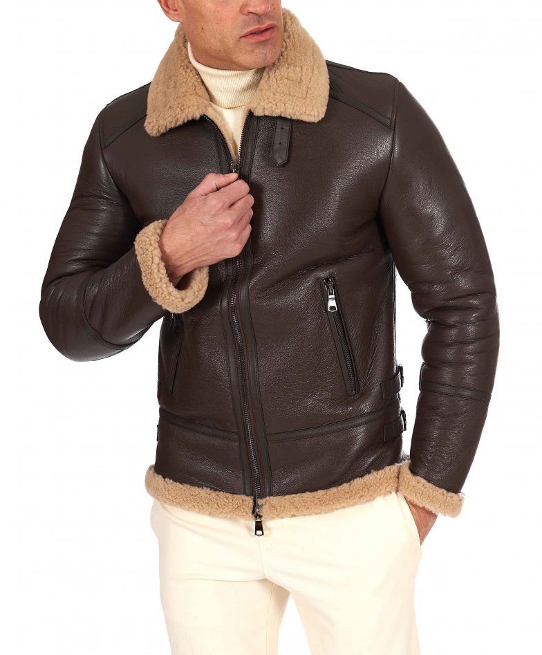 Braune mutton biker hemdkragen mit...
