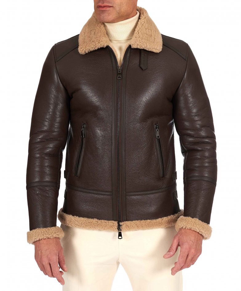 Braune mutton biker hemdkragen mit...