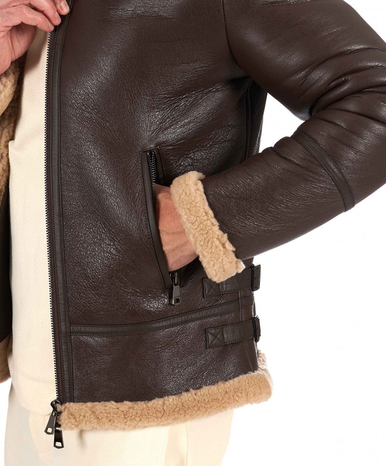 Braune mutton biker hemdkragen mit...