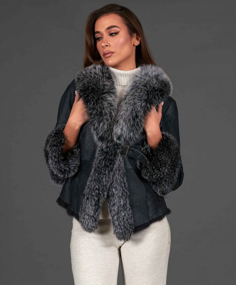 Schwarze Kaninchen Jacke mit...