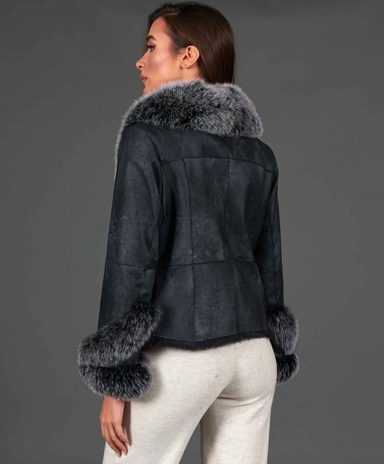 Schwarze Kaninchen Jacke mit...