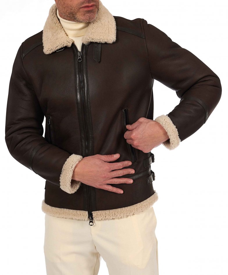 Dunkelbraune mutton biker hemdkragen...