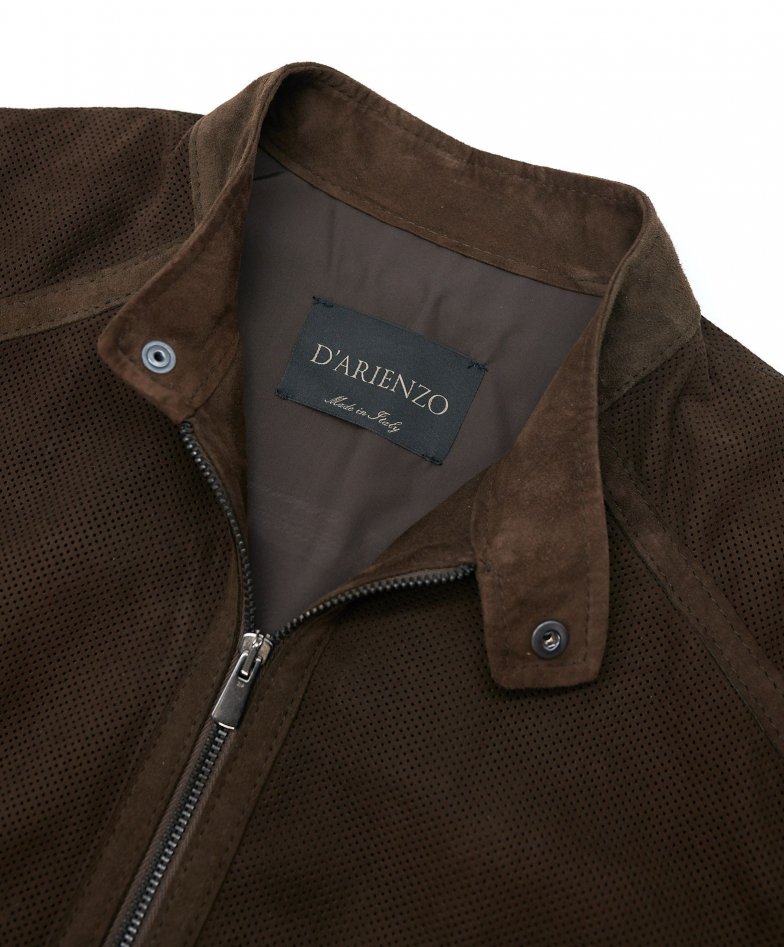 Dunkelbraune perforierte lederjacke...