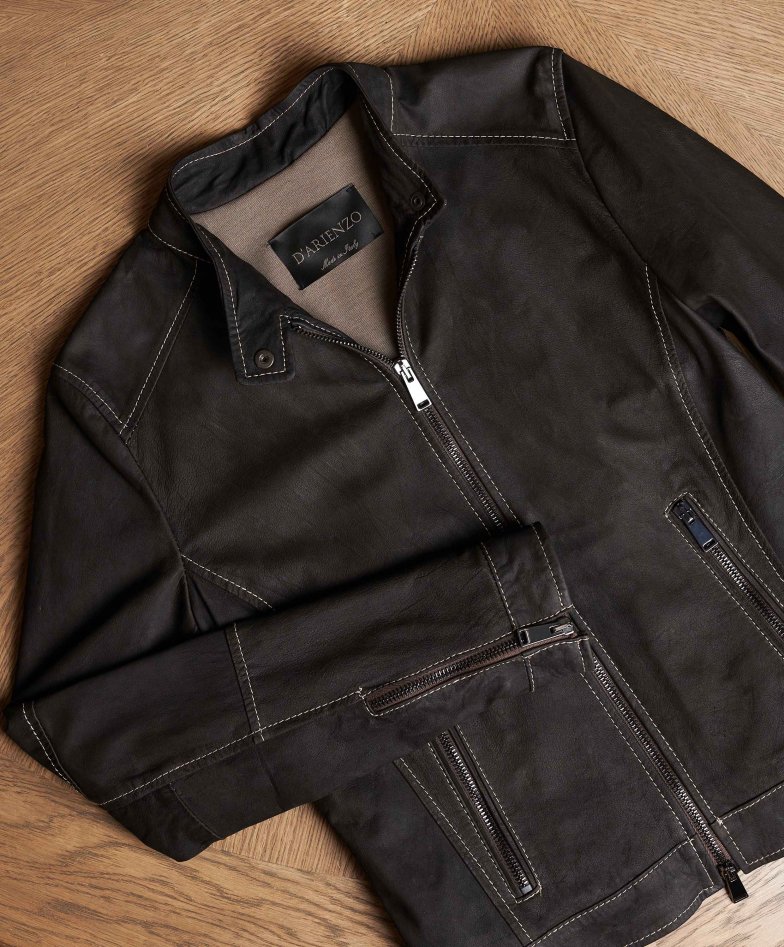 Dunkelbraune Nubuklederjacke mit...