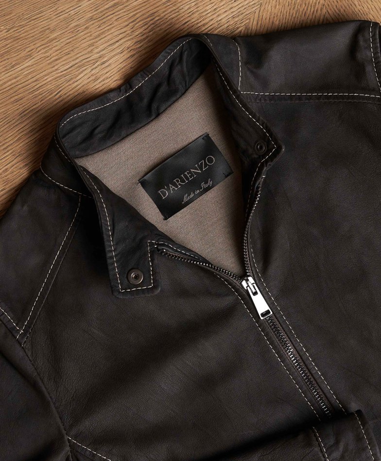 Dunkelbraune Nubuklederjacke mit...