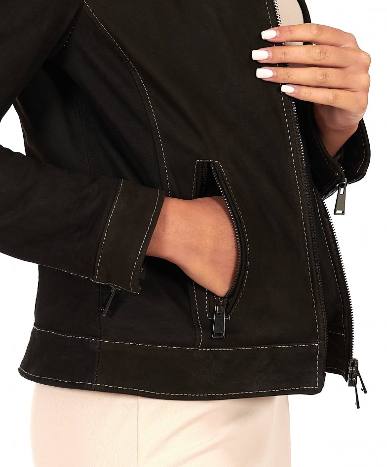 Dunkelbraune Nubuklederjacke mit...