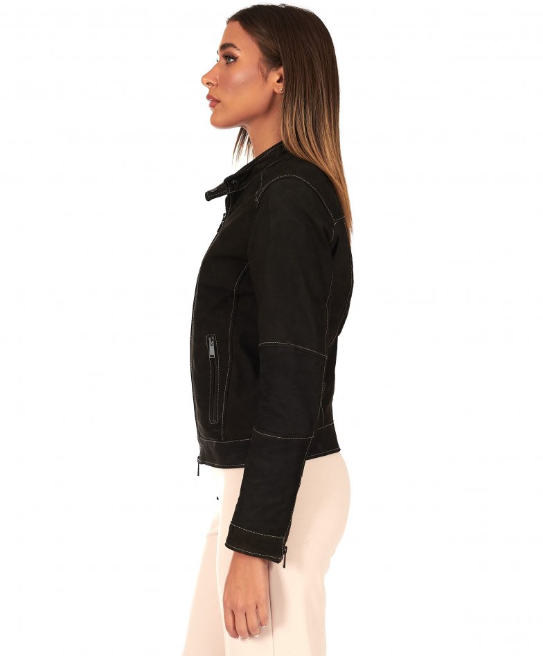 Dunkelbraune Nubuklederjacke mit...
