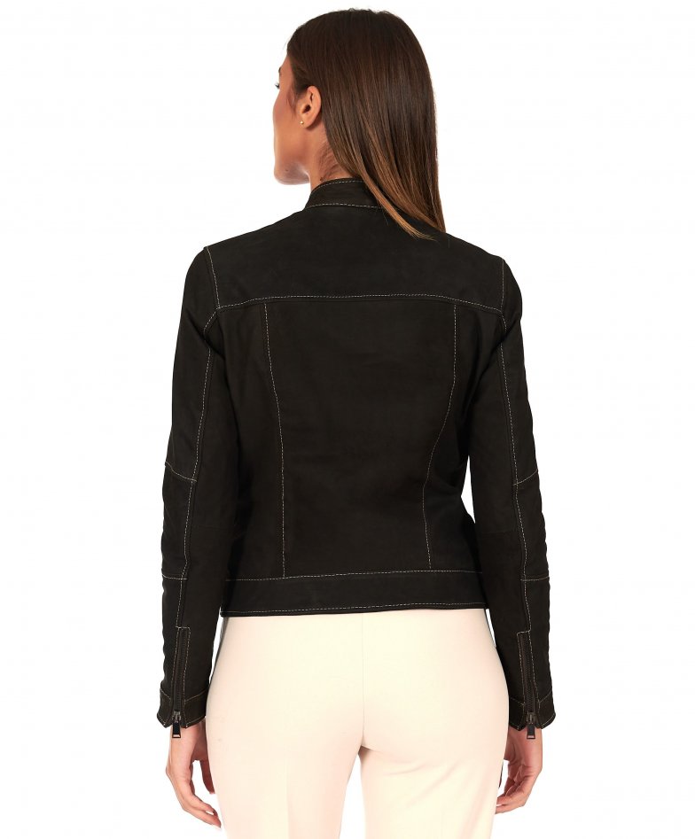 Dunkelbraune Nubuklederjacke mit...