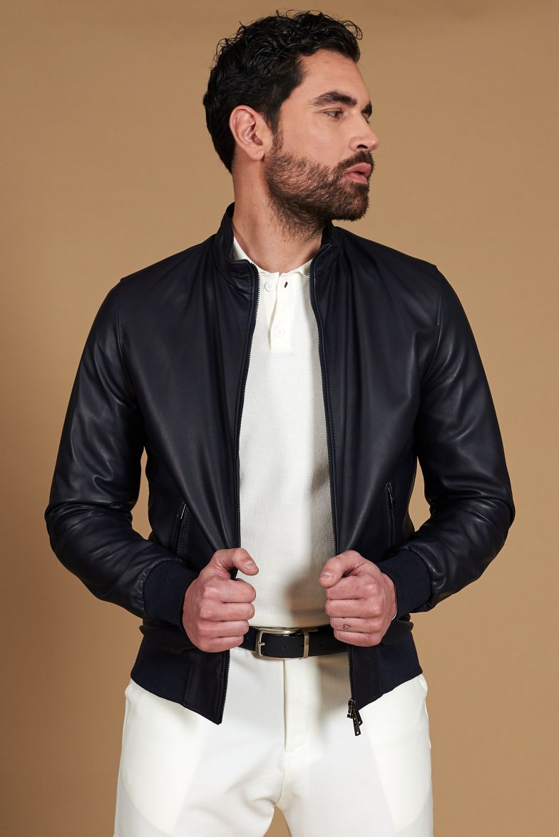 Blaue bomber lederjacke nappaleder...
