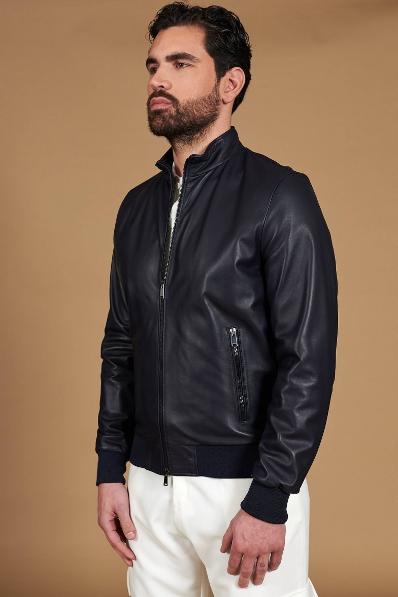 Blaue bomber lederjacke nappaleder...