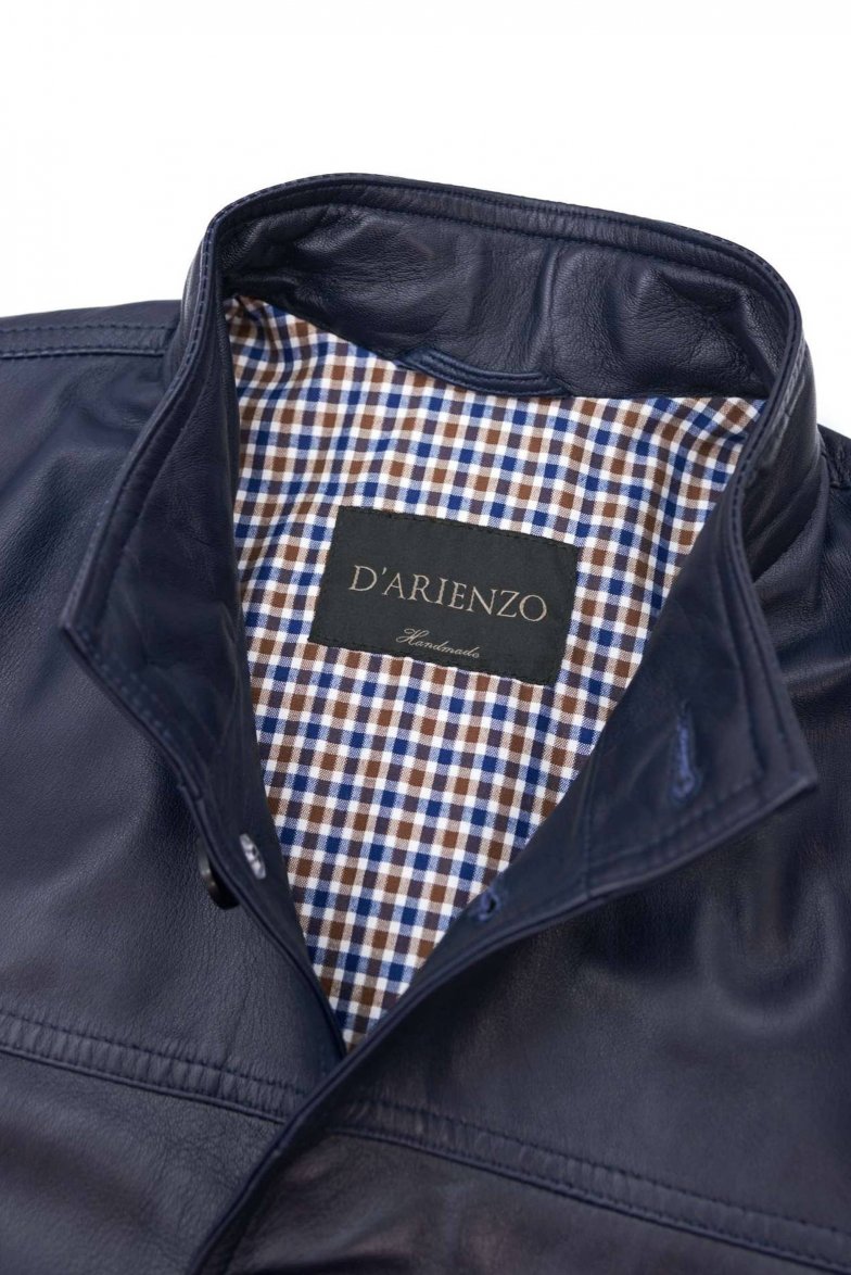 Dunkel blaue bomber lederjacke mit...