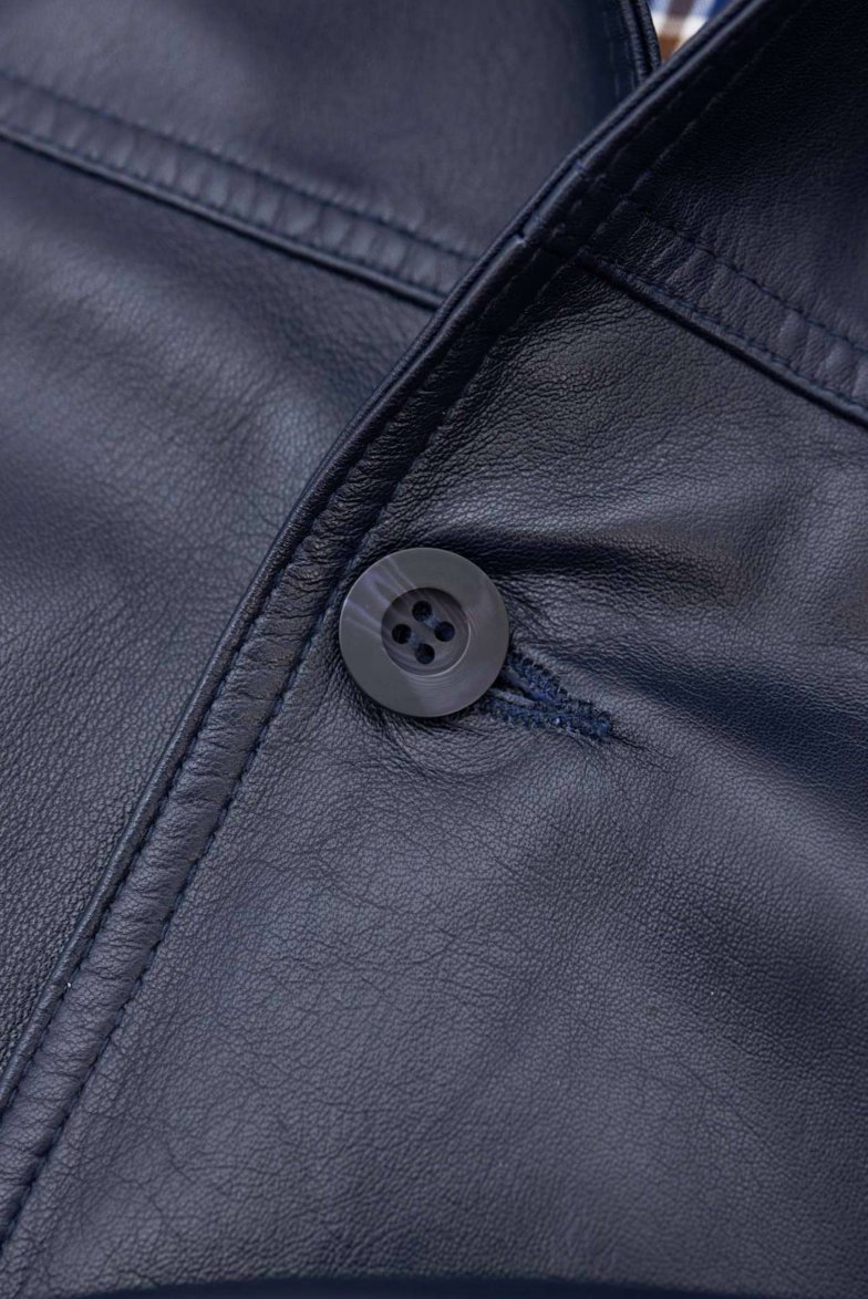 Dunkel blaue bomber lederjacke mit...