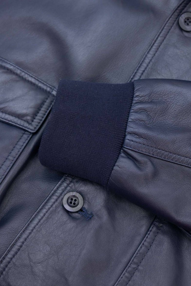 Dunkel blaue bomber lederjacke mit...