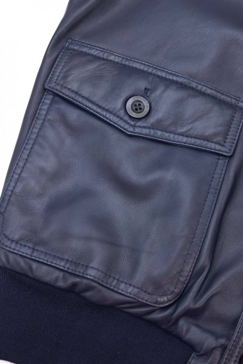 Dunkel blaue bomber lederjacke mit...