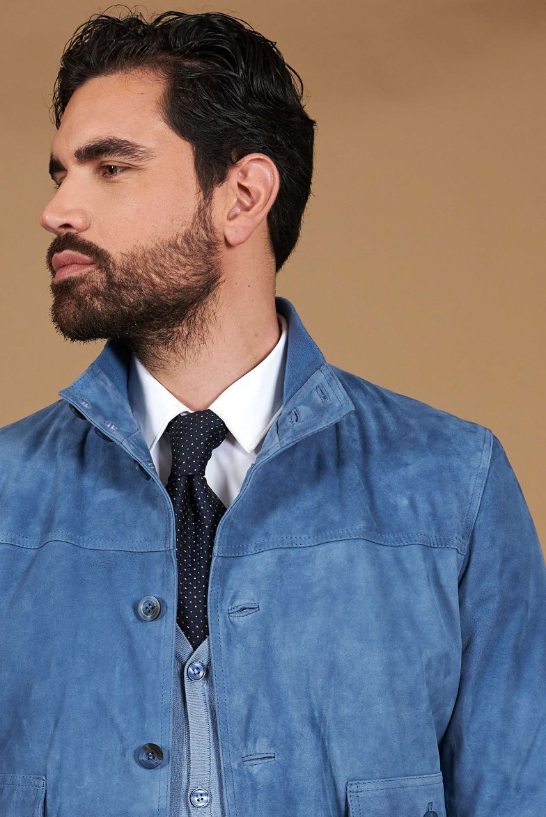 Blaue denim wildlederjacke mit...