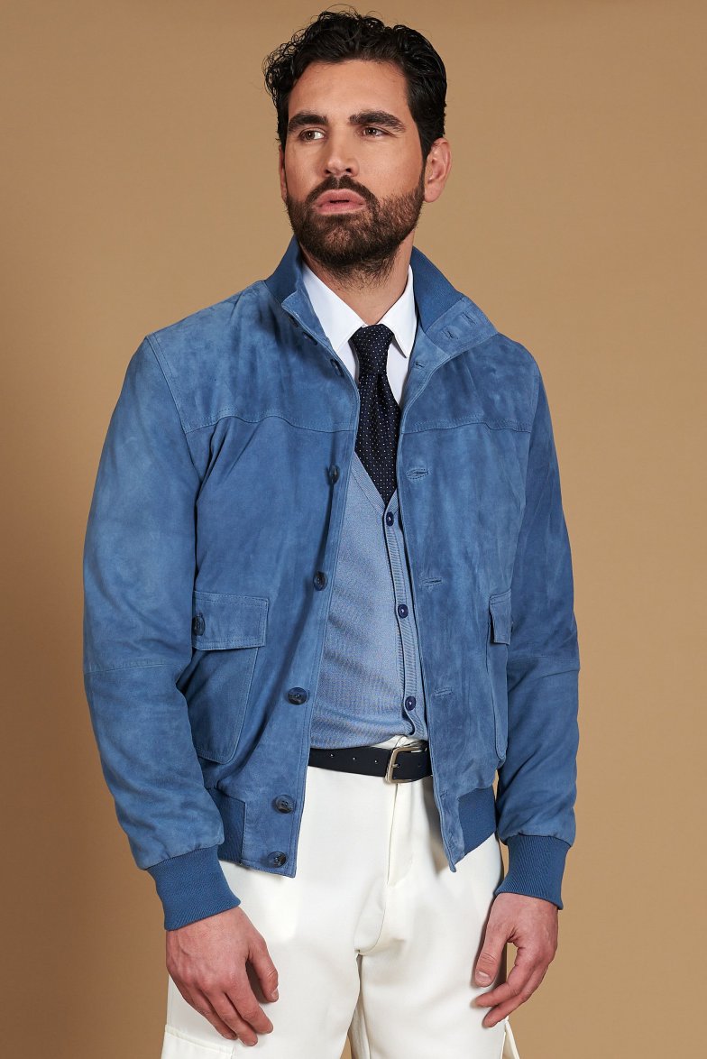 Blaue denim wildlederjacke mit...