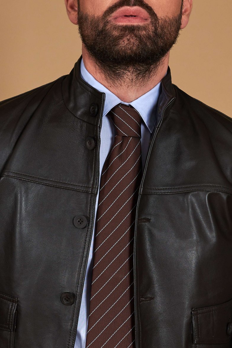 Dunkelbraune bomber lederjacke mit...