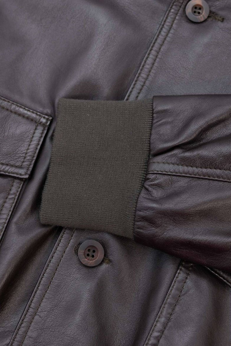 Dunkelbraune bomber lederjacke mit...