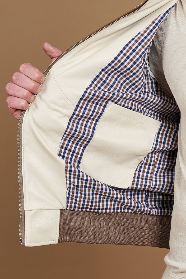 Bomber cremefarben lederjacke mit...