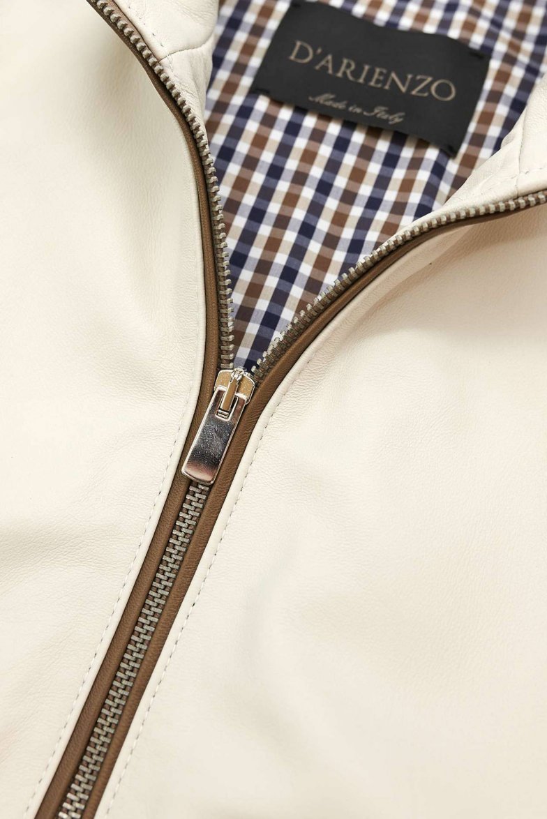 Bomber cremefarben lederjacke mit...