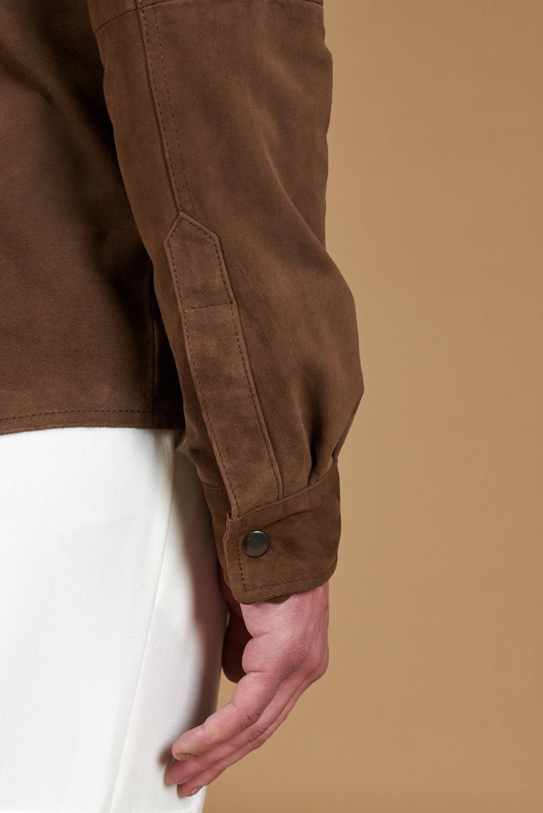 Taupe ungefüttert wildlederhemd mit...