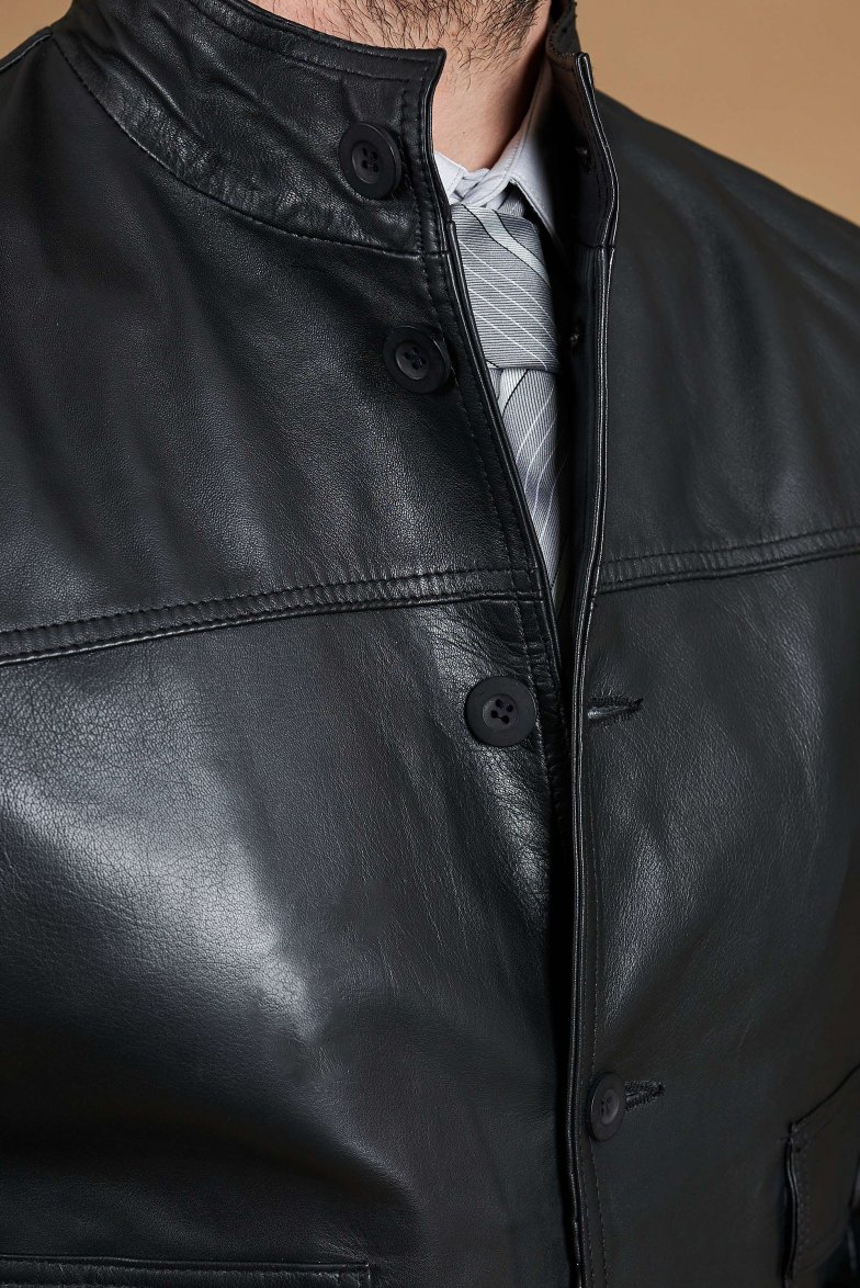 Schwarze bomber lederjacke mit...
