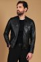 Black nappa lamb leather biker jacket four zipper pockets