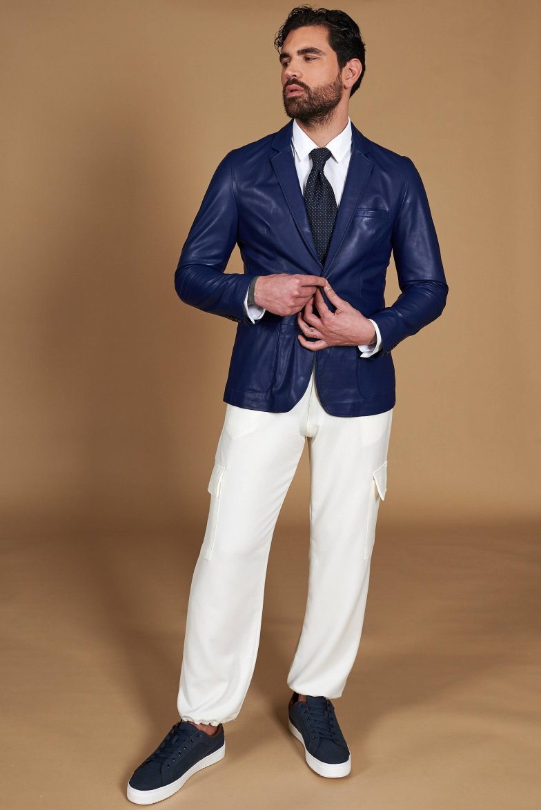 Blaue Blazer aus naturleder mit zwei...