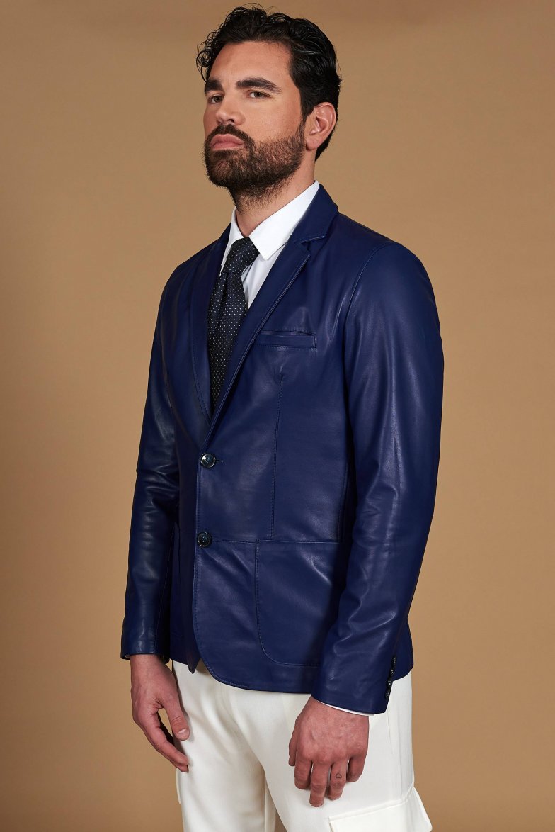Blaue Blazer aus naturleder mit zwei...