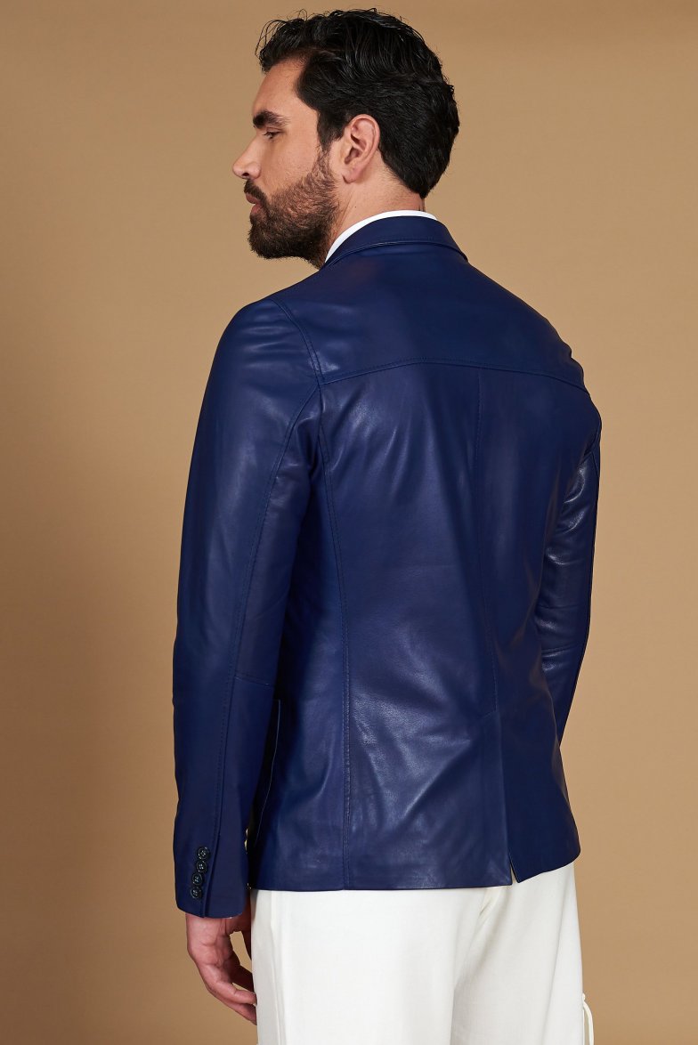 Blaue Blazer aus naturleder mit zwei...