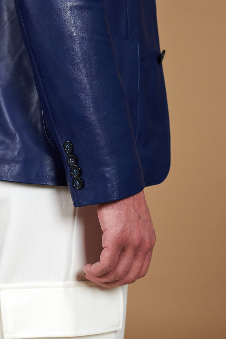 Blaue Blazer aus naturleder mit zwei...