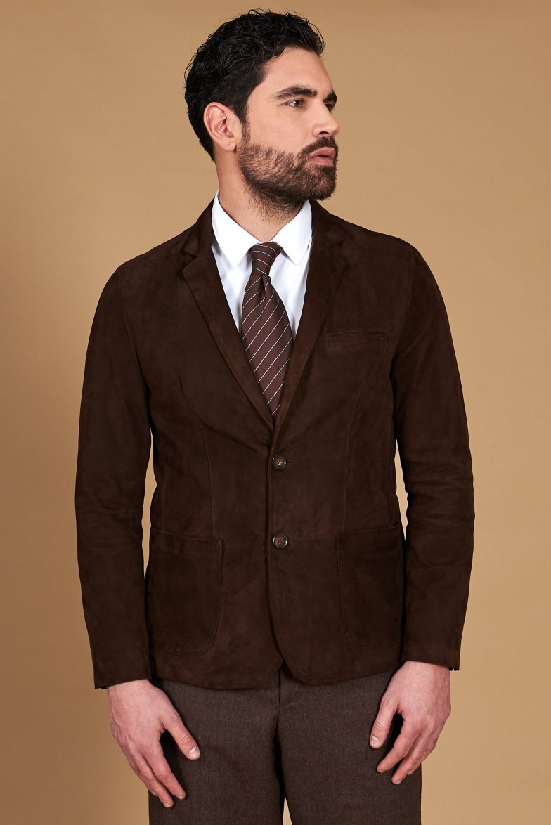 Braune blazer aus wildleder mit zwei...