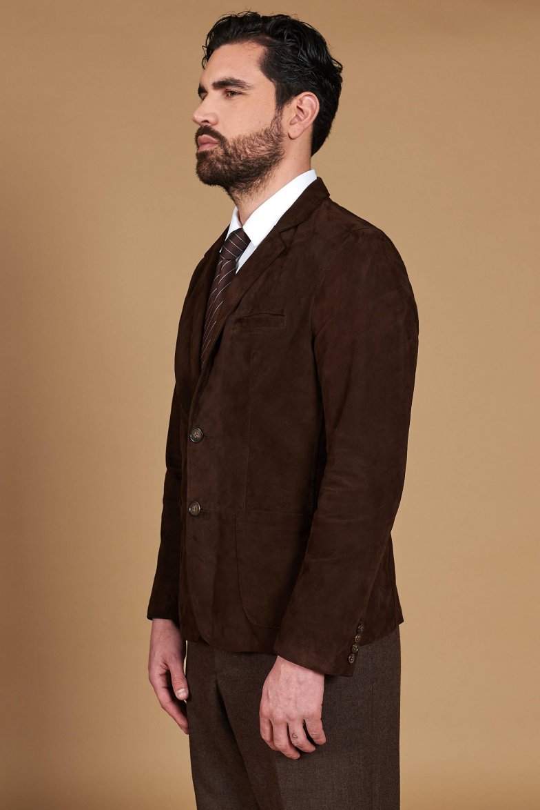 Braune blazer aus wildleder mit zwei...