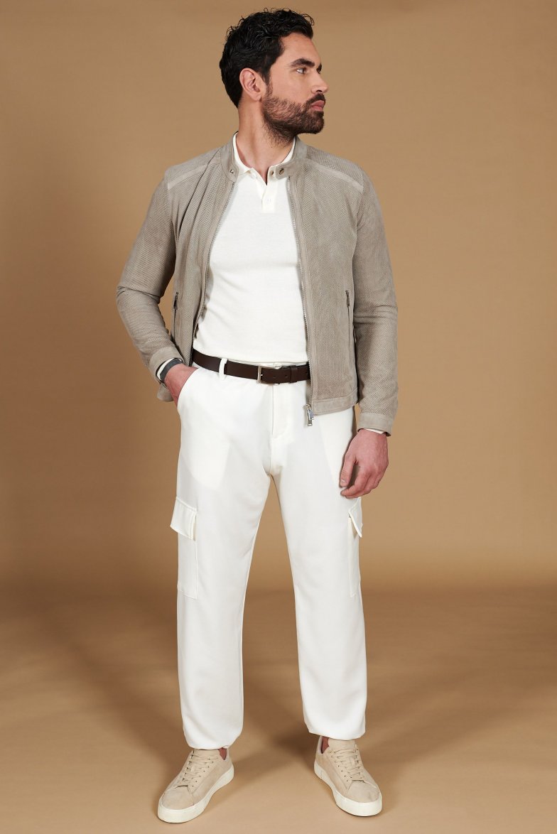 Graue perforiertes wildlederjacke...