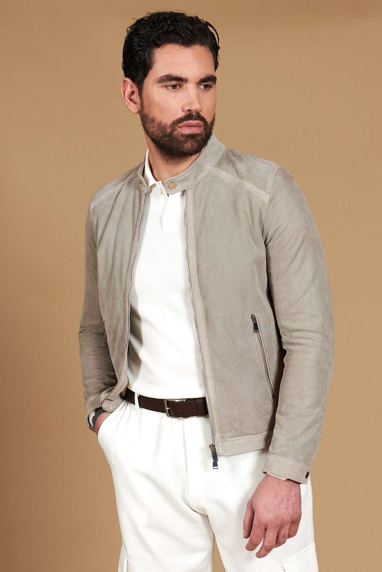 Graue perforiertes wildlederjacke...