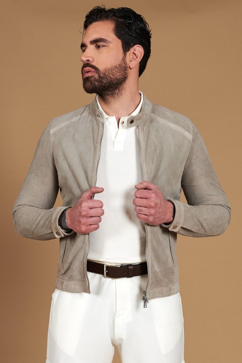 Graue perforiertes wildlederjacke...
